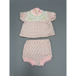 Vintage Soft Spun Pink Knit Baby Dress & Bloomers Set Made in Japan 0-6 months